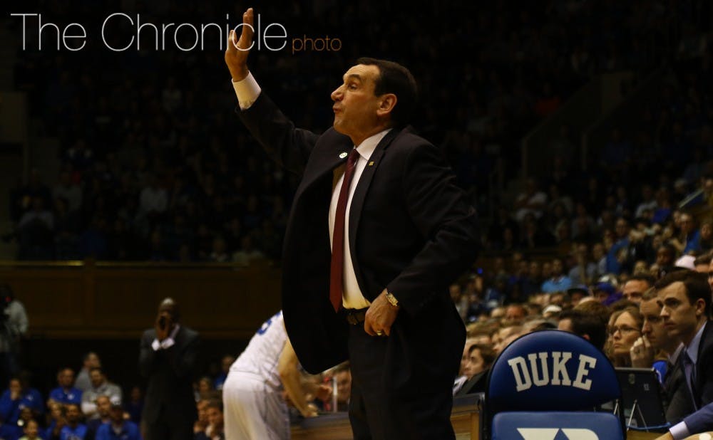 <p>Duke head coach Mike Krzyzewski spoke Wednesday about the need to be outwardly emotional with his team, then followed through by greeting freshman Luke Kennard at midcourt during a timeout Sunday.</p>