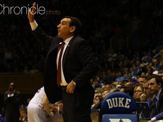 Duke head coach Mike Krzyzewski spoke Wednesday about the need to be outwardly emotional with his team, then followed through by greeting freshman Luke Kennard at midcourt during a timeout Sunday.