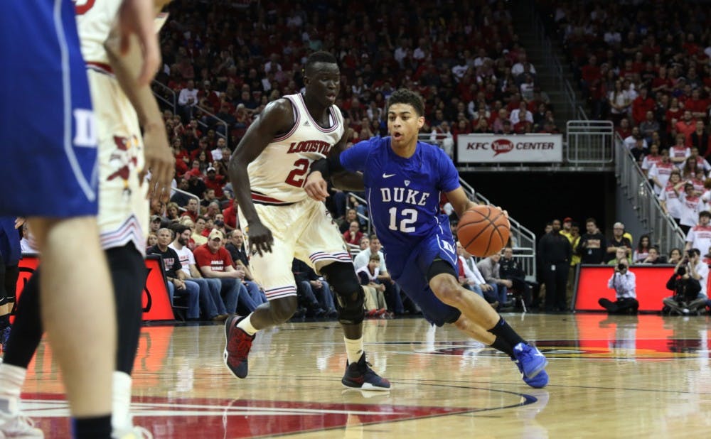 Freshman Derryck Thornton suffered a right shoulder injury in the second half, but returned to the floor and scored two straight baskets to cut into the Louisville lead.