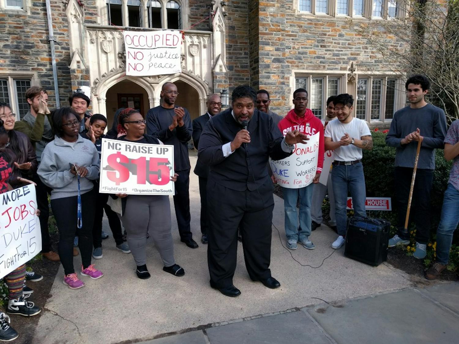 The Rev. William Barber II, president of the state's chapter of the NAACP, announced that students would leave the Allen Building&nbsp;Friday afternoon.