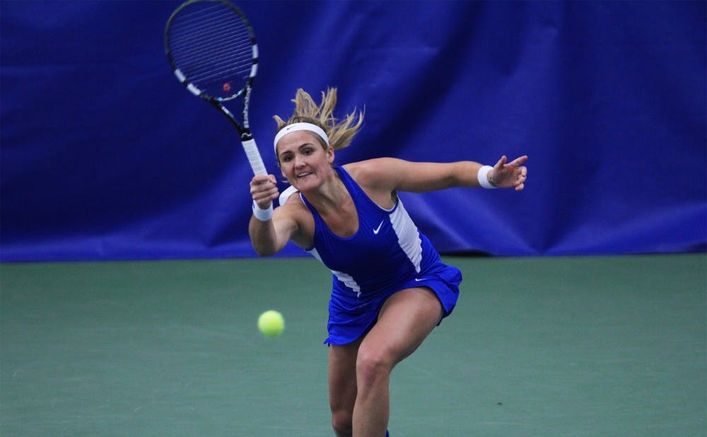 Senior Annie Mulholland and the Blue Devils dropped their fourth and fifth straight match on the road this weekend.