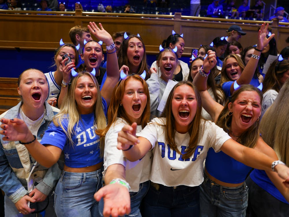 Duke fans hype up Cameron Indoor Stadium's section 17 at 2023 Countdown to Craziness.