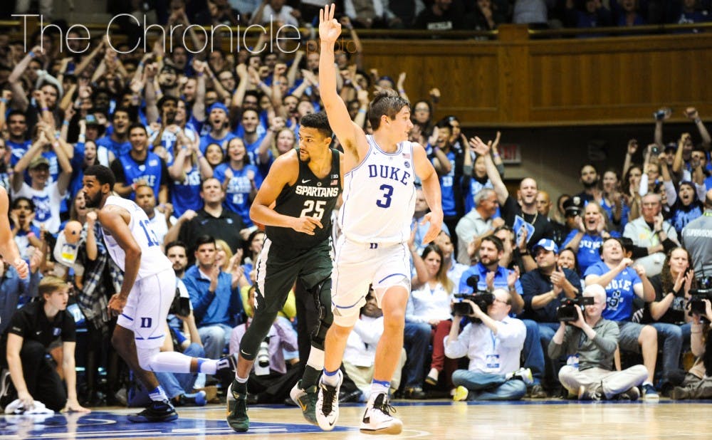 <p>Grayson Allen heated up as the game went along Tuesday and finished with 24 points and five of Duke's seven made 3-pointers.</p>