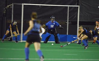 Lauren Blazing made 12 saves, but that was not enough for Duke to top No. 1 Maryland in the ACC tournament semifinal.