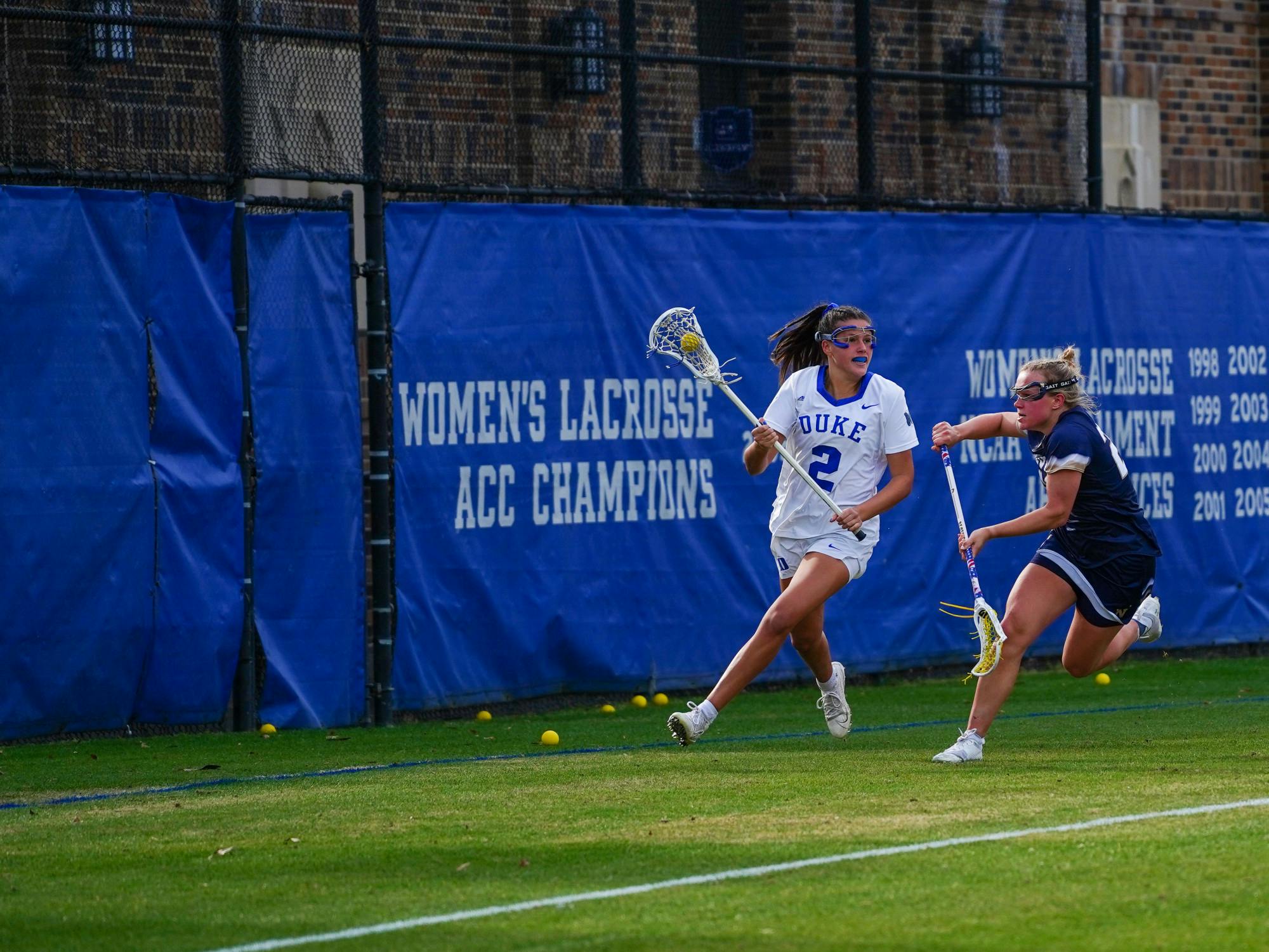 Senior attacker Carolina DeBellis in Duke's Feb. 10 win against Navy at Koskinen Stadium.