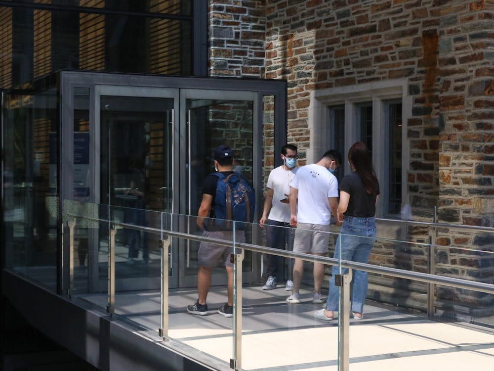 <p>Students scan into the Brodhead Center on West Campus.</p>