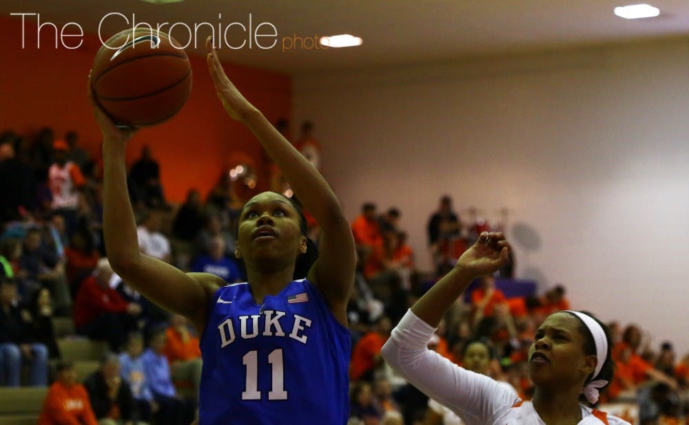 Sophomore Azurá Stevens and the Blue Devils reeled off a flurry of lay-ups to open the third quarter as the Blue Devils pulled away from Clemson.