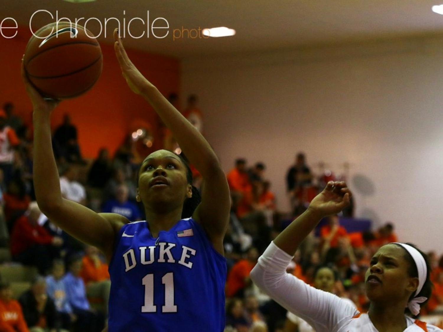 Sophomore Azurá Stevens and the Blue Devils reeled off a flurry of lay-ups to open the third quarter as the Blue Devils pulled away from Clemson.