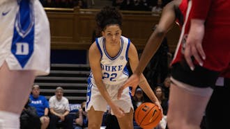 Taina Mair stares down the defense during Duke's win against N.C. State.