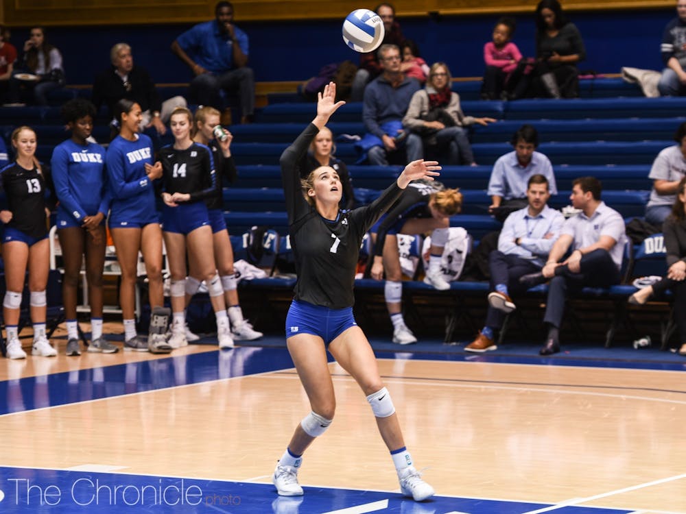 Sophomore outside hitter Gracie Johnson led Duke's offense in Payton Schwantz's absence. 