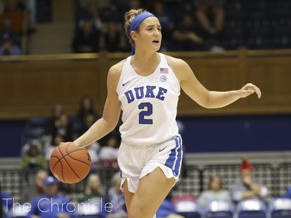 <p>Haley Gorecki's 4-for-14 afternoon from the field contributed to an all-around poor shooting day for Duke.</p>