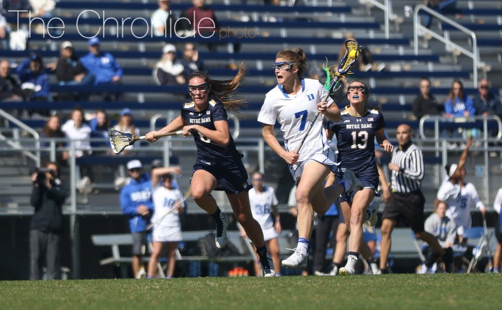 Freshman Catherine Cordrey continued her strong play&mdash;the Blue Devils scored&nbsp;six first-half goals in less than 11 minutes to get back into the game.&nbsp;