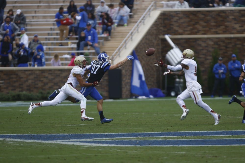 Max McCaffrey and the Blue Devils moved the ball effectively in the first half, but Boston College kept Duke off the scoreboard after intermission to keep the game close.