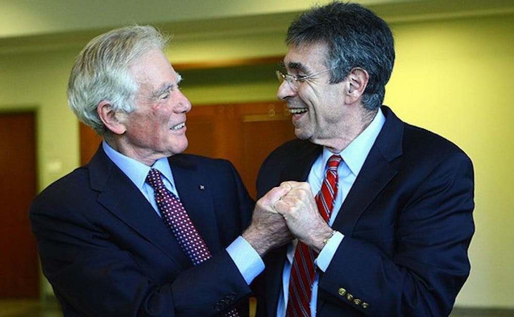 Dr. Robert Lefkowitz, James B. Duke professor of medicine, celebrated his Nobel Prize in chemistry with Dr. Ralph Snyderman, chancellor emeritus for health affairs in Fall 2012.