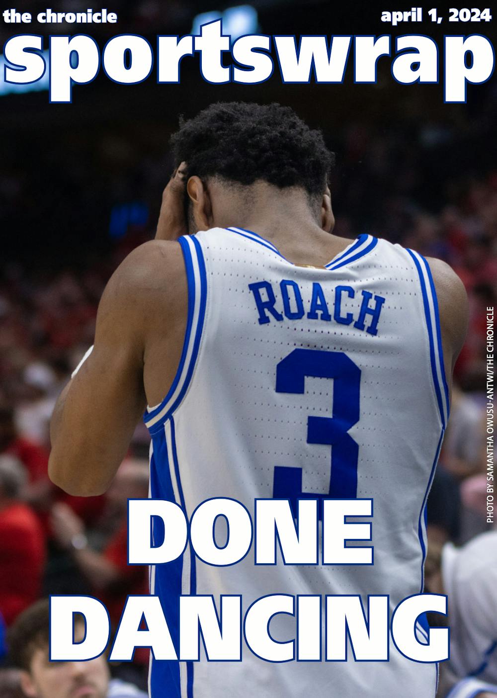 Jeremy Roach holds his head in his hands after Duke's Elite Eight loss to N.C. State.