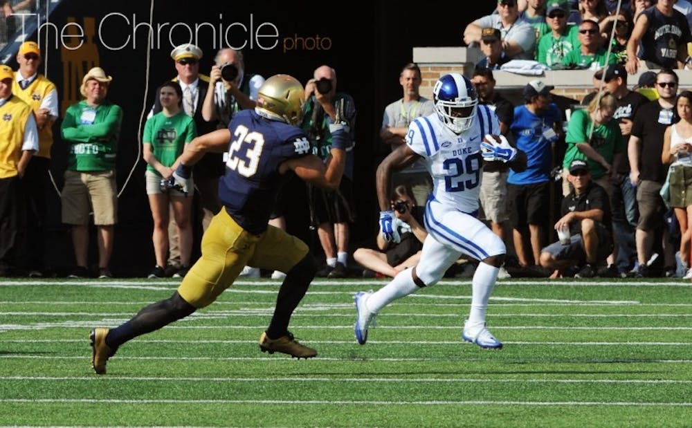<p>Shaun Wilson sparked Duke's upset of Notre Dame with a kick return for a touchdown but has not been a consistent threat in the Blue Devils' run game.</p>