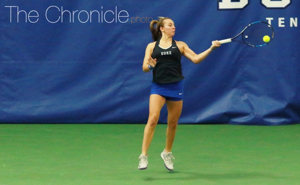 <p>Rebecca Smaller pulled out a clutch win Sunday to give the Blue Devils a second straight win against Northwestern in the past week.&nbsp;</p>