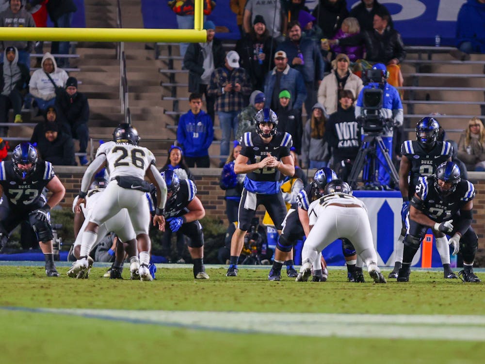 Grayson Loftis (12) readies for a snap during Duke's win against Wake Forest.
