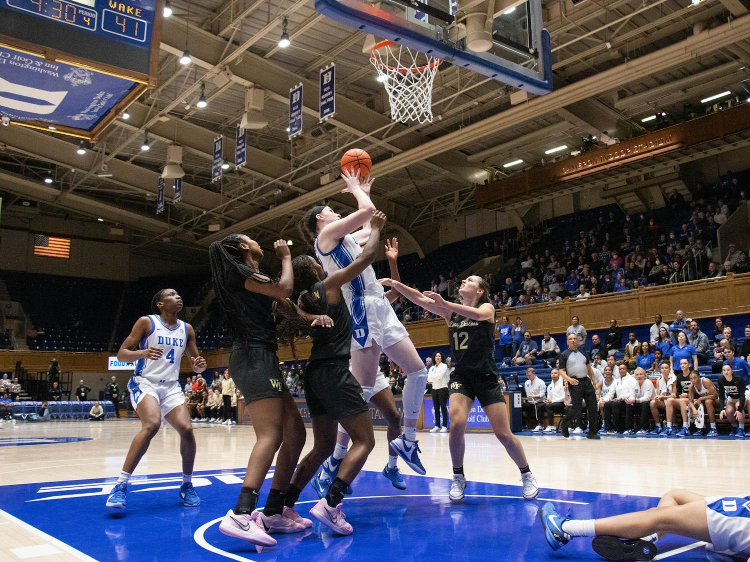 Kennedy Brown fights for a layup during Duke's Thursday night win against Wake Forest.
