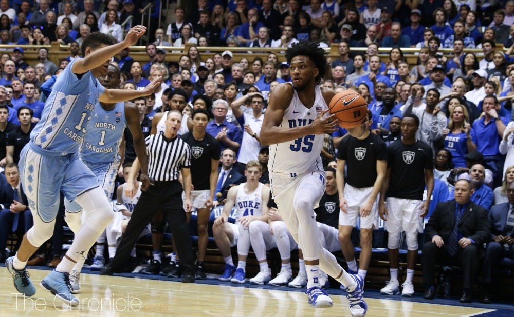 <p>Marvin Bagley III attacked the basket relentlessly in the second half, racking up a double-double in the final 20 minutes alone with 18 points and 11 rebounds.</p>