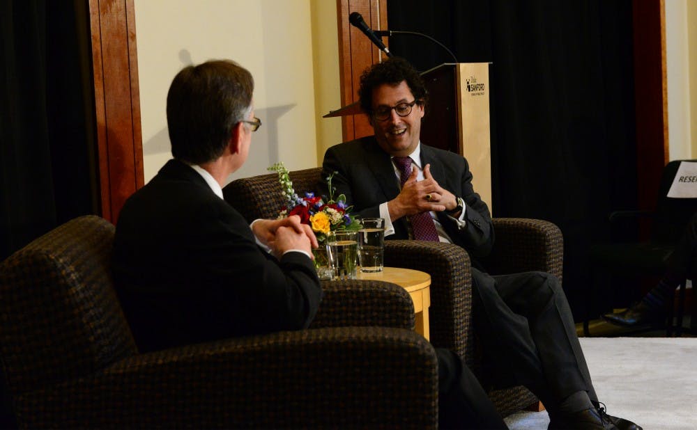 Tony Kushner discussed art and politics at the Sanford School of Public Policy Wednesday.