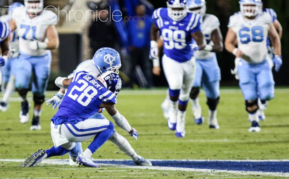 <p>Mark Gilbert, who was second in ACC interceptions last season, was seriously injured in Duke's game against Northwestern.</p>