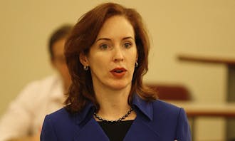 Meghan O’Sullivan, former deputy national security adviser,  speaks about Iraq and Afghanistan in the Sanford School of Public Policy Thursday night.