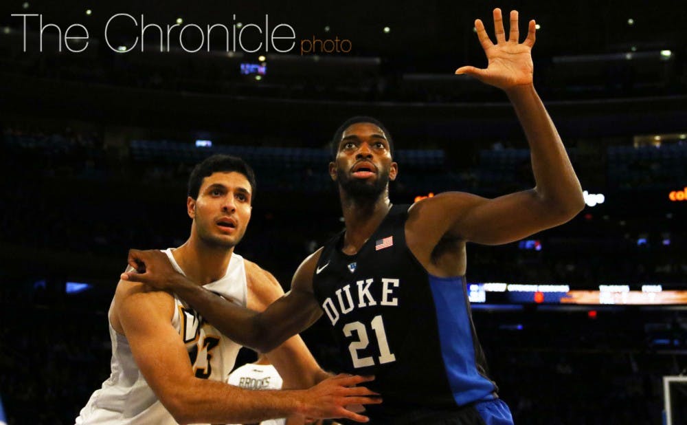<p>Senior Amile Jefferson and the Blue Devils used a variety of defenses this weekend in two wins at Madison Square Garden, including a 1-3-1 zone with the lanky forward at the top of the zone.</p>