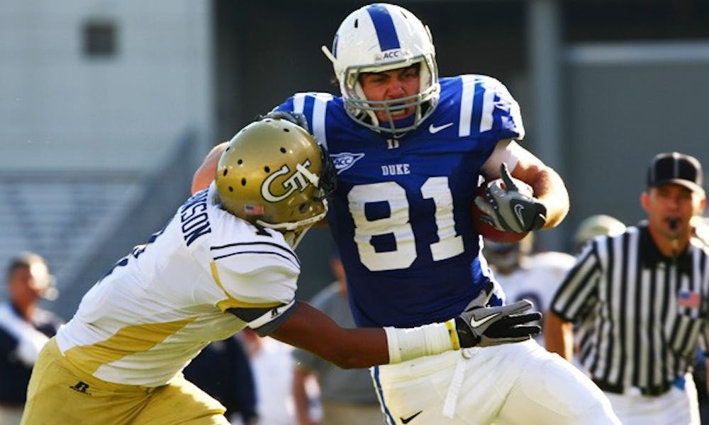 Cooper Helfet was Duke’s leading receiver, picking up 92 yards.