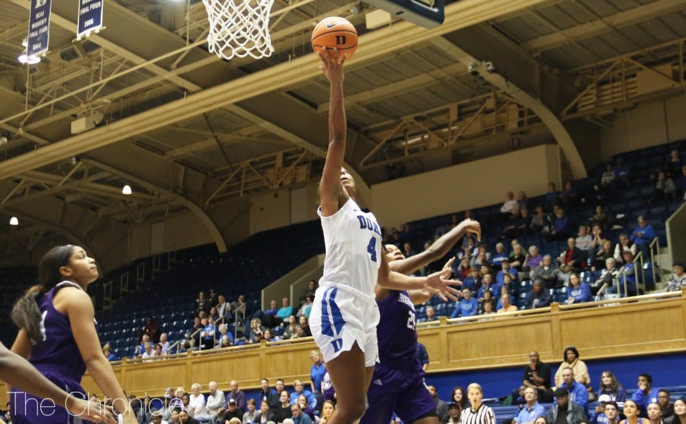 <p>Lexie Brown led the Blue Devils with 24 points and made all 11 of her free throws, though she turned the ball over six times.</p>