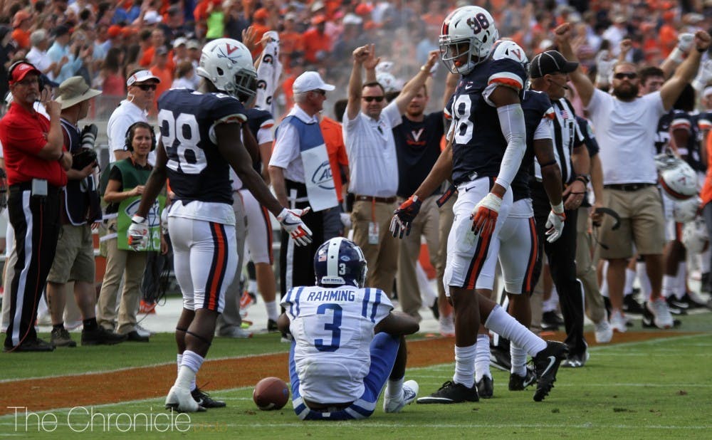 T.J. Rahming and Duke's receivers couldn't get anything going against Virginia. 