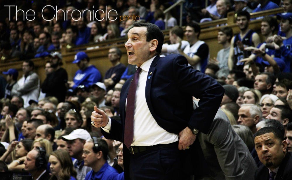 Duke head coach Mike Krzyzewski returned to the sidelines for the first time since his Jan. 6 back surgery.&nbsp;