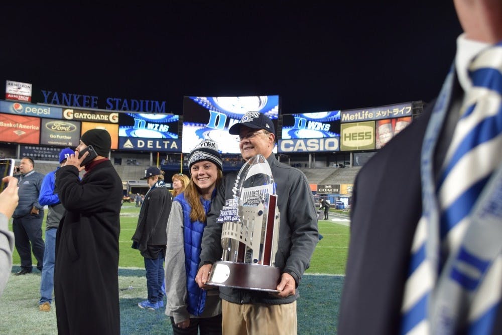 <p>Head coach&nbsp;David Cutcliffe returned to the scene of Duke's&nbsp;New Era Pinstripe Bowl&nbsp;win&nbsp;at Yankee Stadium to throw out the first pitch prior to Friday's Yankees game.</p>