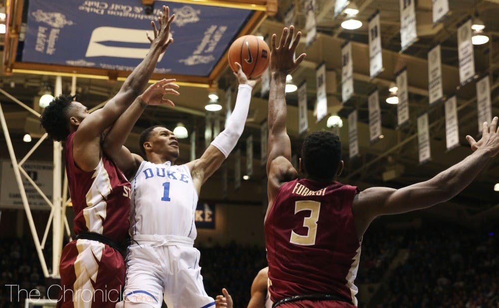 Trevon Duval is in double figures in scoring after a strong all-around first half.