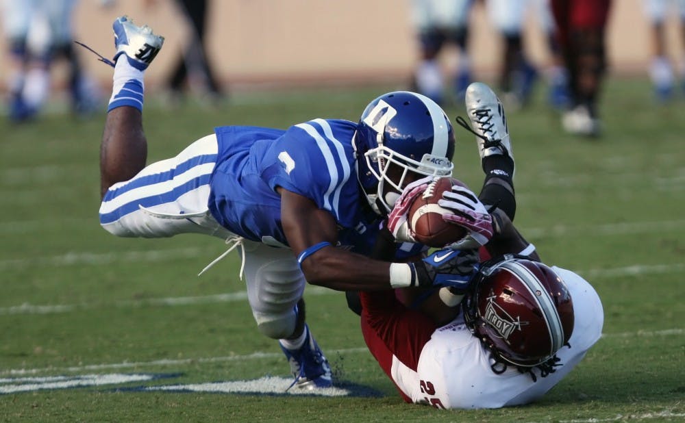 After back-to-back losses, the Blue Devils stepped up in a 38-31 victory against Troy on Homecoming weekend.