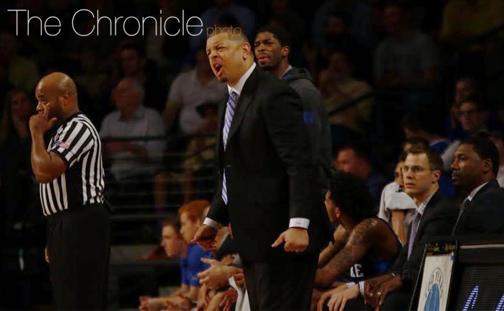 <p>Associate head coach Jeff Capel led the Blue Devils from the sidelines Tuesday with head coach Mike Krzyzewski back in Durham.</p>