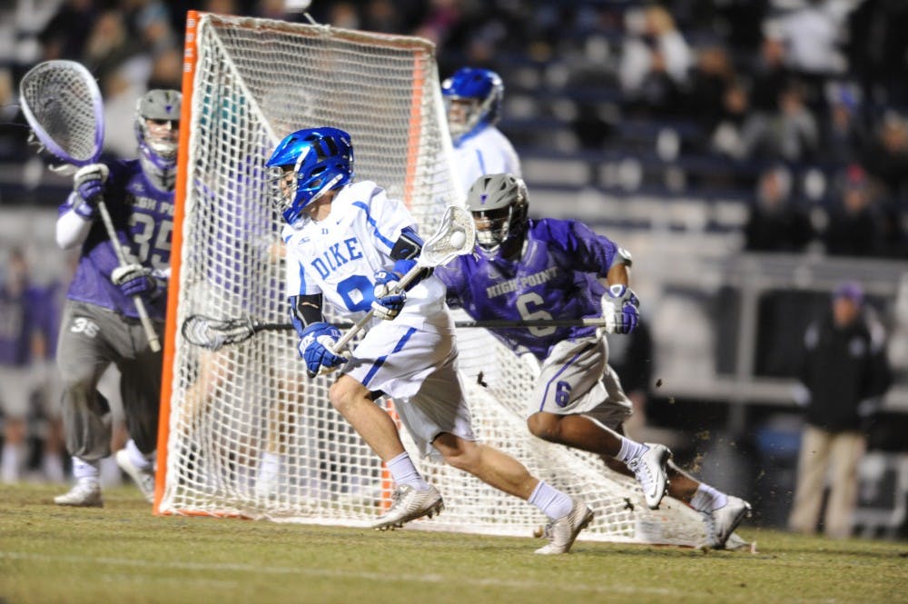 <p>Senior Case Matheis notched four goals and three assists Saturday to help the No. 5 Blue Devils rout Jacksonville 18-5 on the road.</p>
