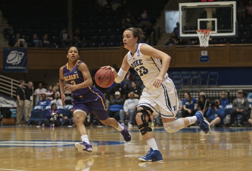 Rebecca Greenwell's 3-pointer in the final 20 seconds helped the Blue Devils avoid their second straight NCAA tournament exit on their home floor.