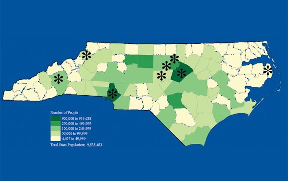 Urban counties with higher population densities tended to vote against Amendment One.