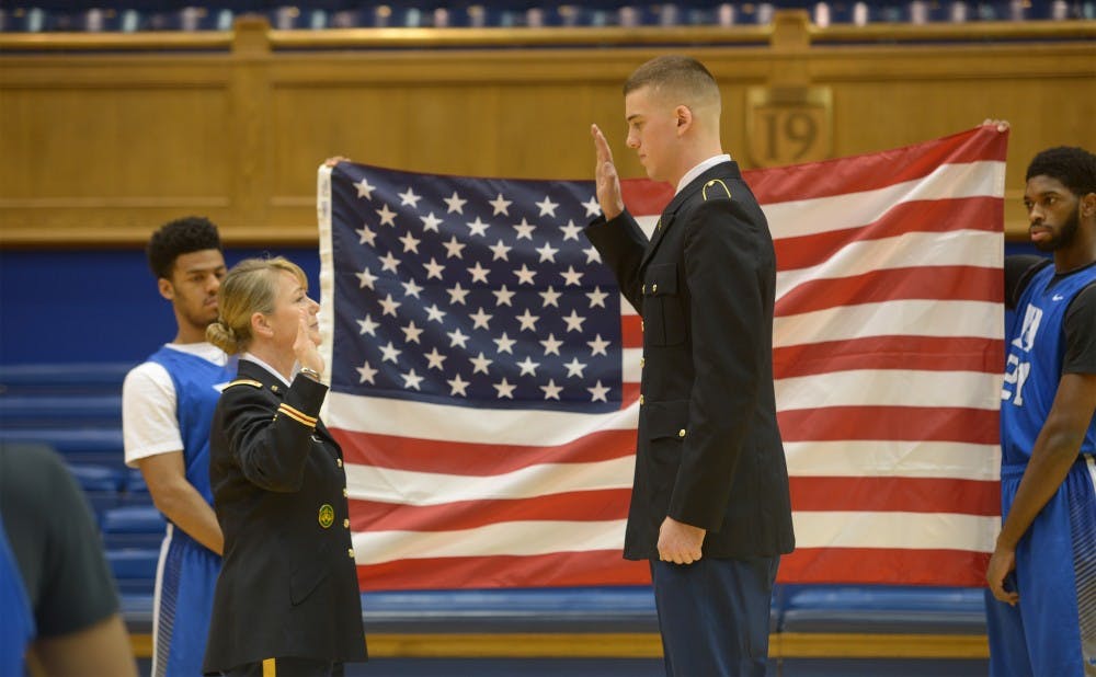 Duke center Marshall Plumlee went through an ROTC contracting ceremony in January and spent more than a month at Fort Knox this summer for officer training.