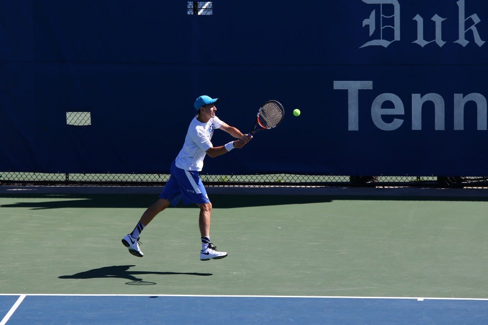 <p>Sophomore Nicolas Alvarez notched Duke's lone point in&nbsp;Saturday's loss at Wake Forest with a straight-set win against No. 13 Skander Mansouri.</p>