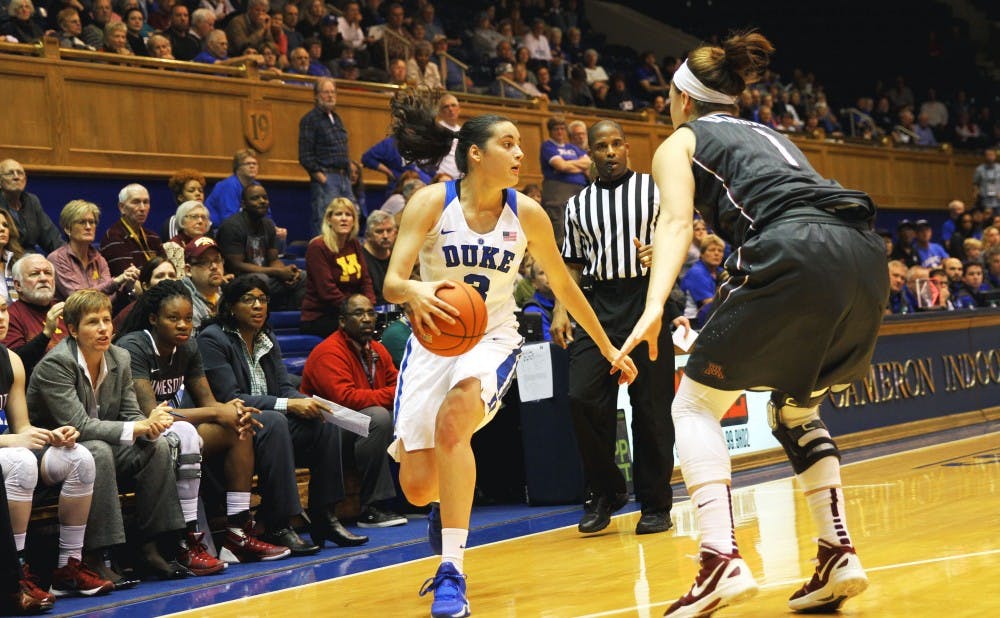 Freshman Angela Salvadores was part of Duke's stingy perimeter defense Thursday, a unit that held a potent Minnesota shooting attack to just 20 percent from beyond the arc and 20 points below its season average.