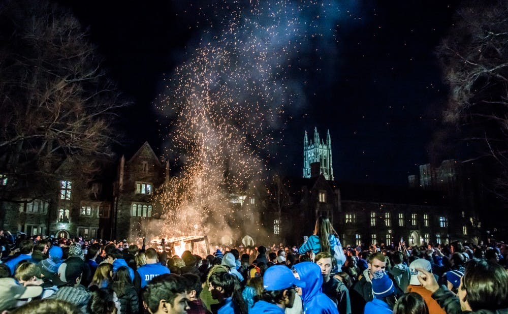 Hundreds of students stormed the quad after Duke defeated UNC.