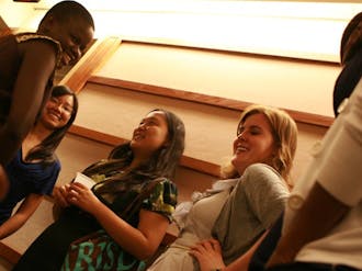 Floviance, a WISER student, speaks with Duke students after the WISER panel discussion on Thursday, September 29.