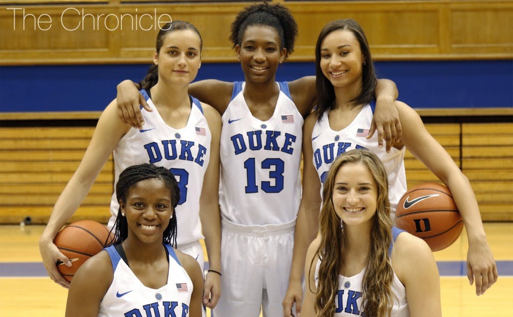 Clockwise from top left: Angela Salvadores, Crystal Primm, Faith Suggs, Haley Gorecki and Kyra Lambert comprise the No. 1 recruiting class in the country and will refill a depleted Duke backcourt.