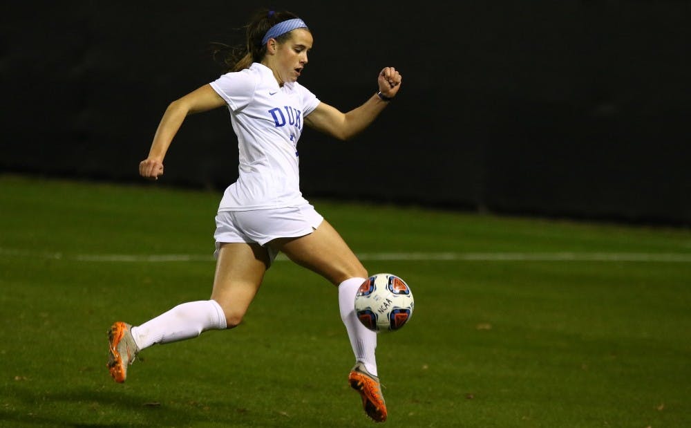 <p>Junior Taylor Racioppi scored a spectacular goal on a volley in the box, but Duke could not hold onto the lead.</p>