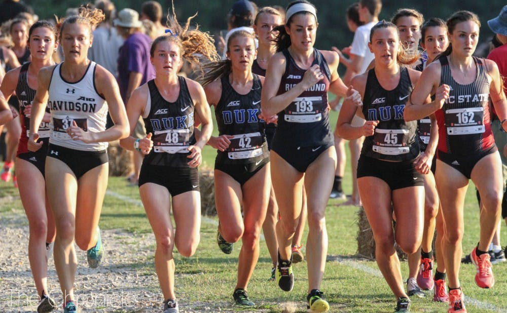 <p>Michaela Reinhart and Amanda Beach have been Duke's first two runners to finish in all four meets.</p>