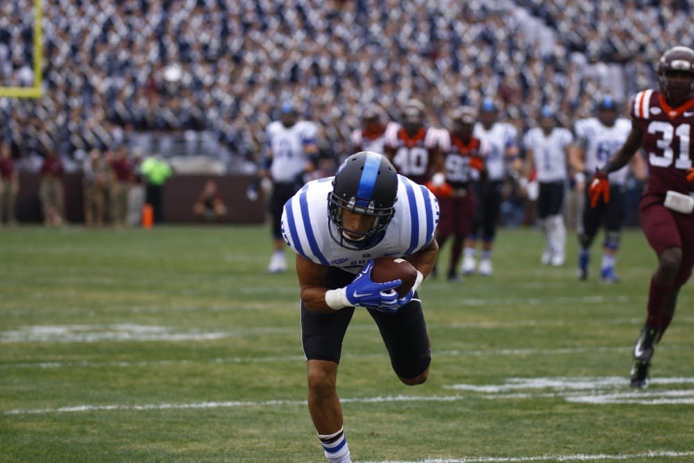 Redshirt junior Anthony Nash hauled in this 45-yard reception to set up Duke's second touchdown of the afternoon Saturday at Virginia Tech.