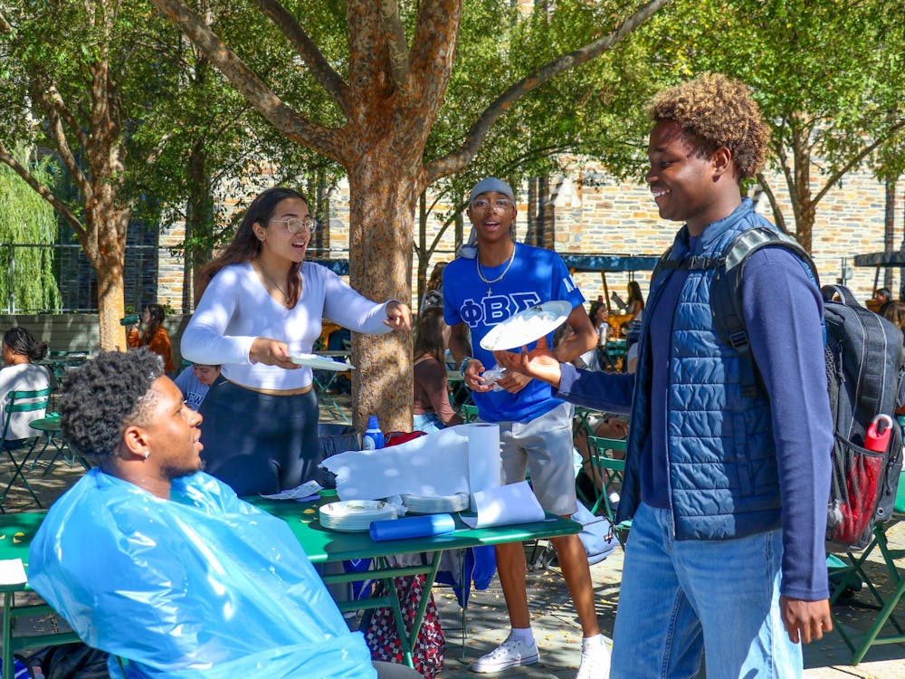 Duke Sigmas and Duke Zetas held a “Pie Blu Phi” event in support of raising funds for hurricane relief.