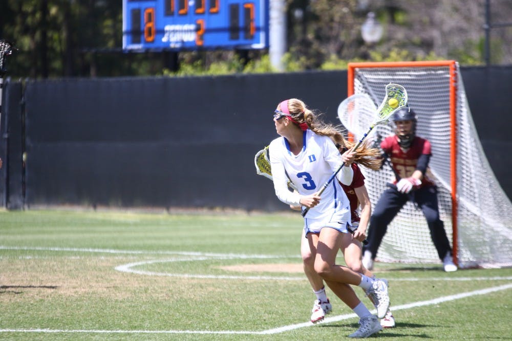 Sophomore Grace Fallon's two&nbsp;goals gave the Blue Devils some breathing room again after Boston College scored three straight to tie the game early in the second half.